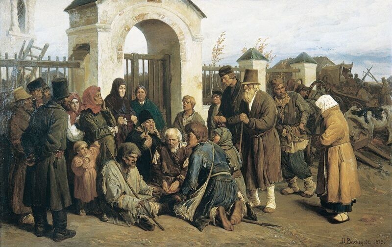 Нищие-певцы на картине В. Васнецова как раз изображают братию, собирающуюся перед службами на паперти
