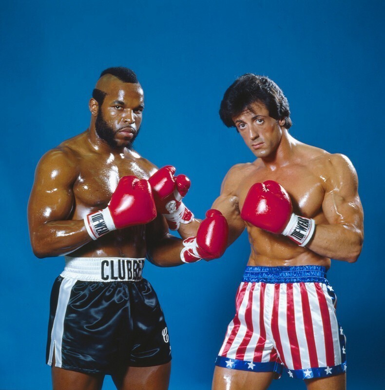 Сильвестр Сталлоне и Мистер Ти позируют для журнала Sports Illustrated. 1982 год.