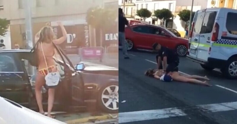 Испанская полиция провела жесткое задержание дамочки в бикини, совершившей ДТП