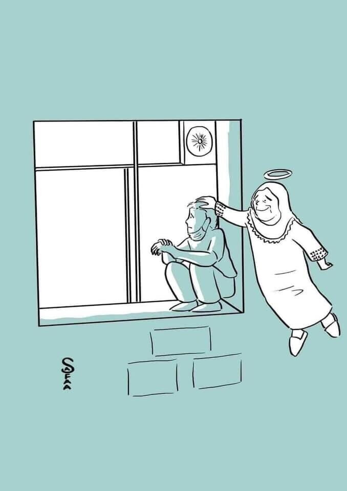 Палестинец каждый день сидел на подоконнике больничной палаты,где лежала его больная мать