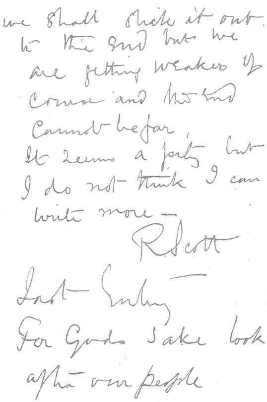 Последняя запись в дневнике Скотта датирована 29 марта 1912 года.