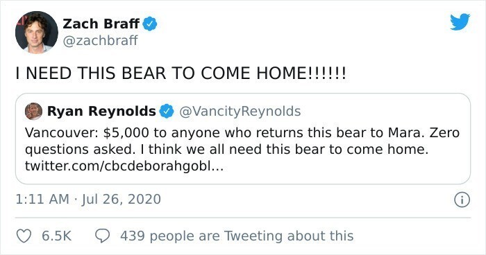 "Мне нужно, чтобы этот медведь вернулся домой!"