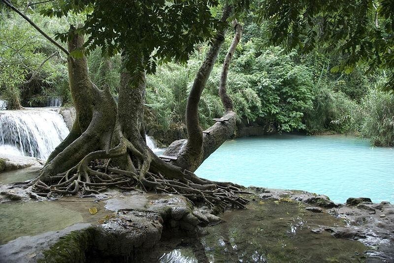 at Kuang Si Waterfall, Luang Prabang, Лаос