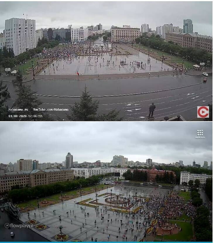 Митинг на площали Ленина в Хабаровске с городских веб-камер. 01.08,2020 