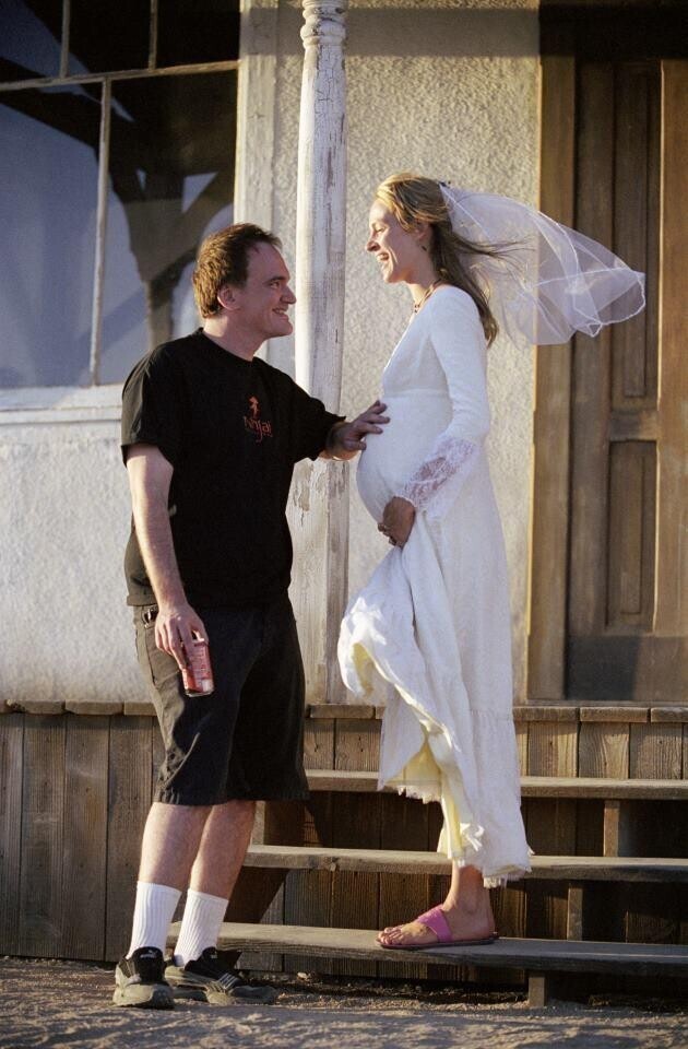 Квентин Тарантино и Ума Турман на съёмках фильма "Убить Билла 2", 2003 год
