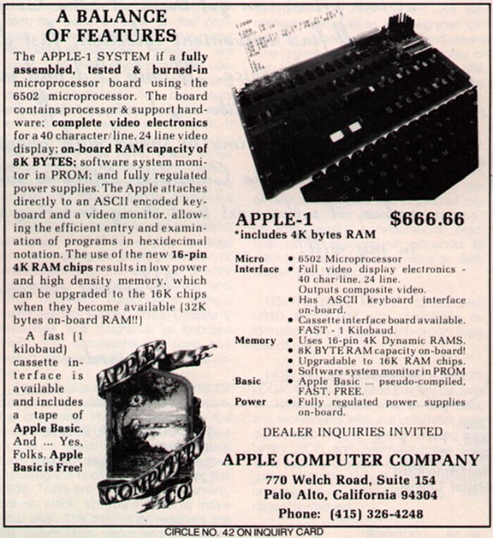 Apple I, 1976 год - $666,66