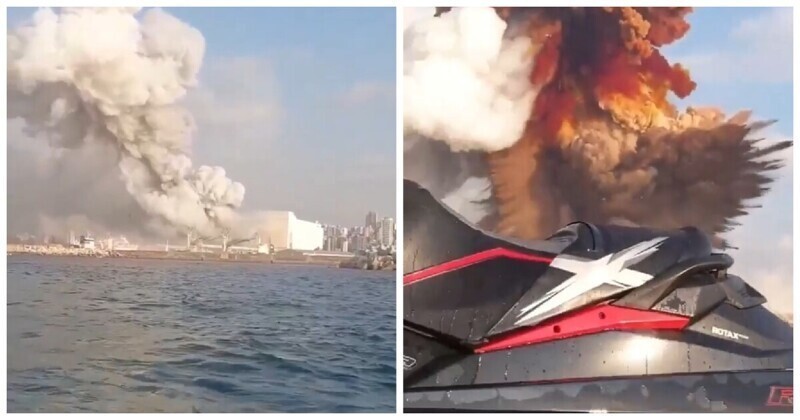 Мужчина прыгнул в воду, чтобы спастись от ударной волны взрыва в Бейруте