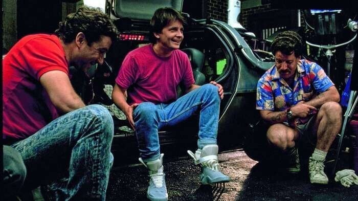Майкл Дж. Фокс на съёмках фильма «Назад в будущее II», 1989 год