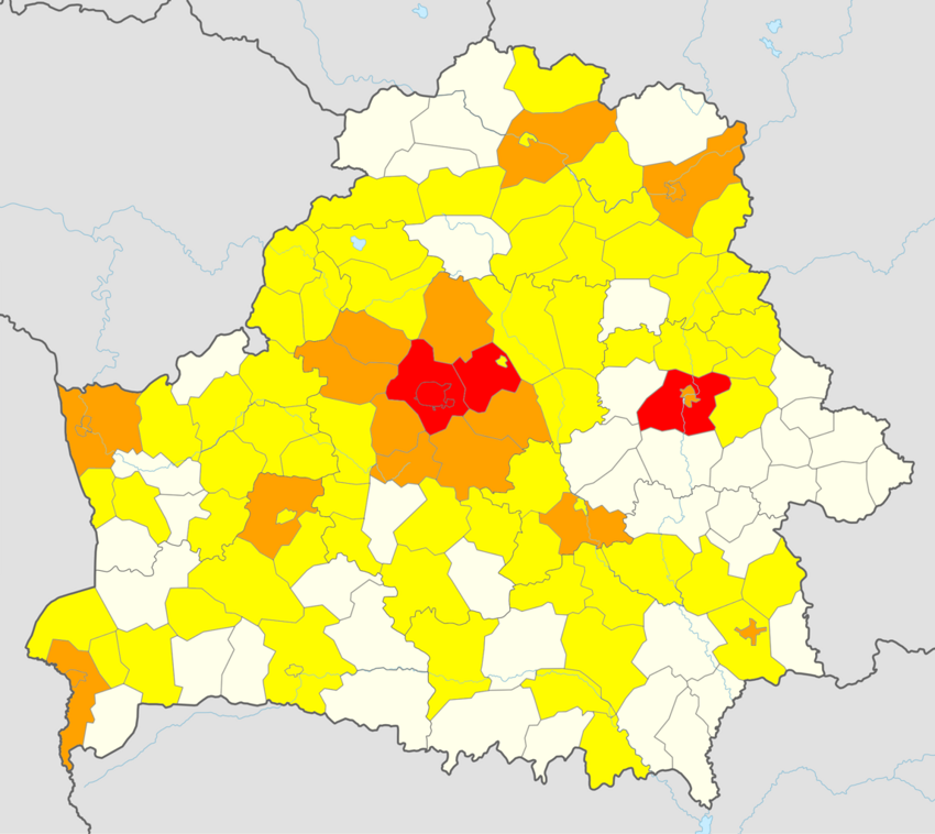 Количество микро-, малых и средних предприятий на 1000 человек по районам и городам областного подчинения Белоруссии (1 января 2014)