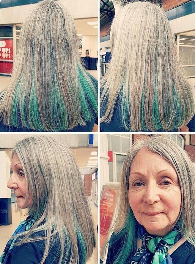 "Моей маме 70 лет и она попросила меня добавить немного зеленого цвета к ее волосам!"