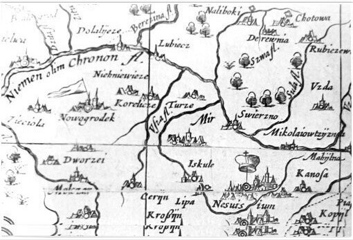 Окрестности Мира на карте Т. Маковского. Издание 1613 г., Амстердам