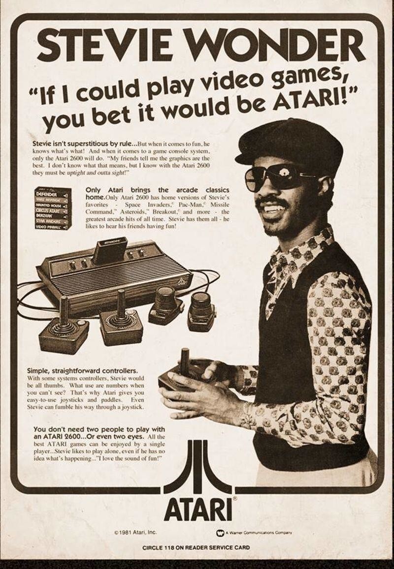 Винтажная реклама: Стиви Уандер в рекламе видеоигр Atari начала 80-х.