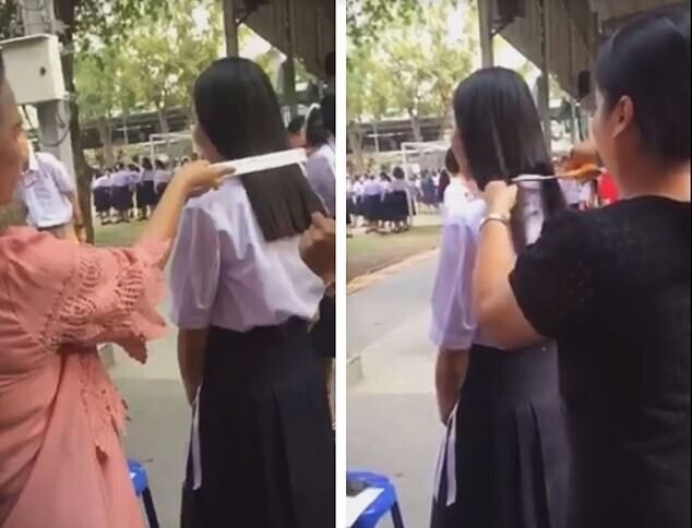 А вот это уже реальные кадры: учителя стригут школьницу на глазах ее соучеников. Канчанабури, Таиланд, январь 2019 г. 