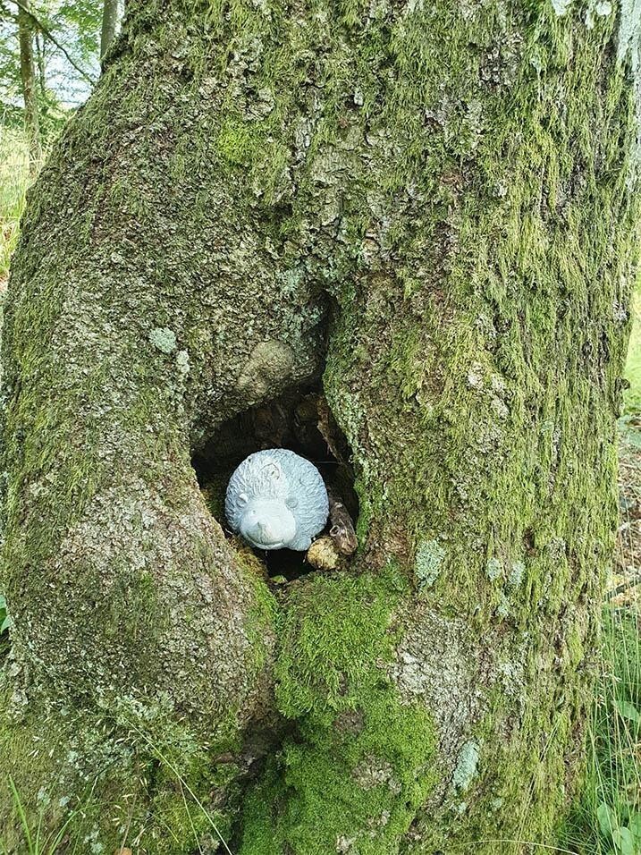 Симпатичный керамический ежик в дупле дерева