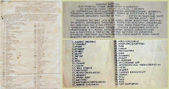 Списки музыки групп. Список запрещённых рок-групп СССР 1984 год. Чёрный список рок-групп. Список запрещенных групп в СССР. Советский список запрещенных рок-групп.