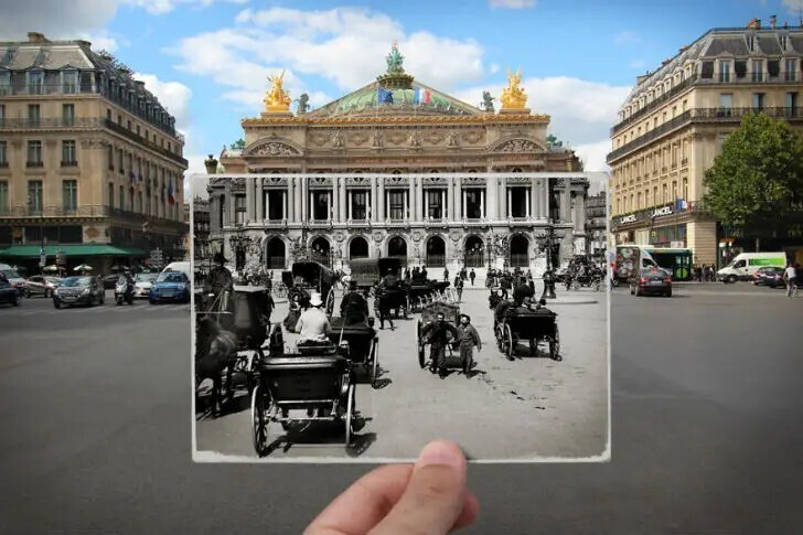 Площадь Оперы сейчас и в 1900 году.