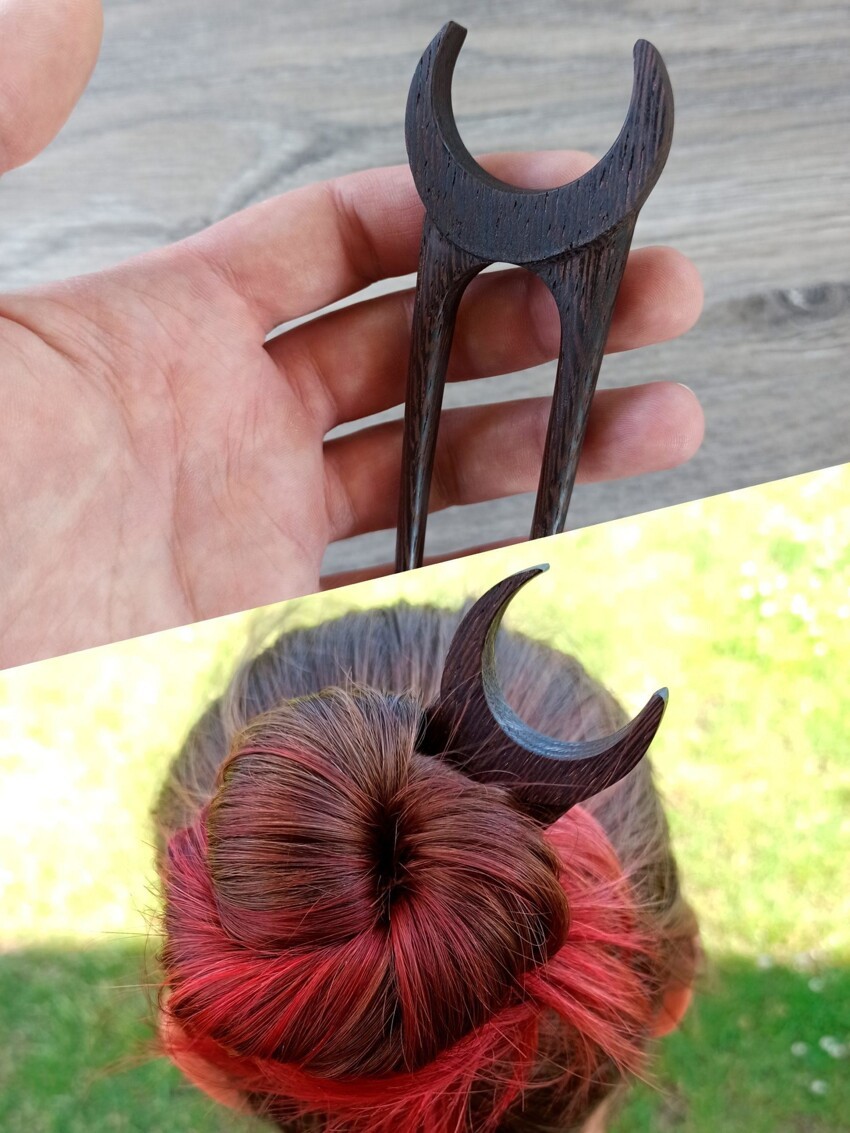 Крутая шпилька для волос, ручная работа по дереву, с большим полумесяцем на вершине