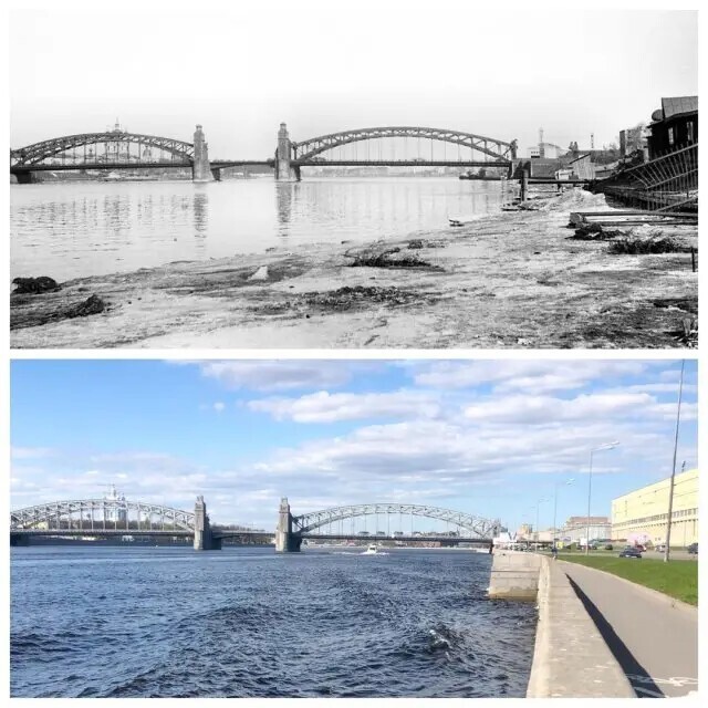 Большеохтинскмй мост. 1965 и 2020 год.