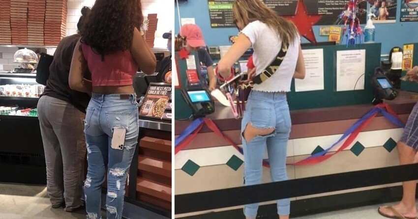 Девушки с рваными джинсами