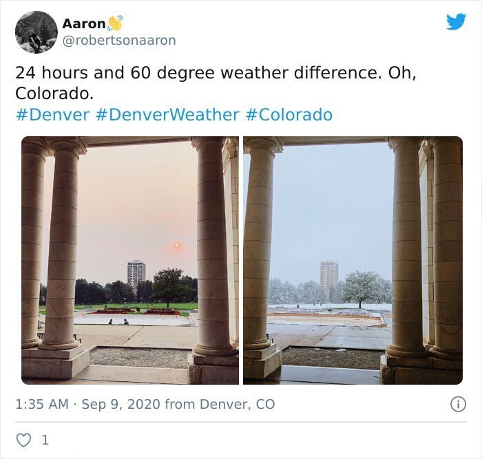 Из тропиков в зиму! В Колорадо выпал снег после рекордной жары