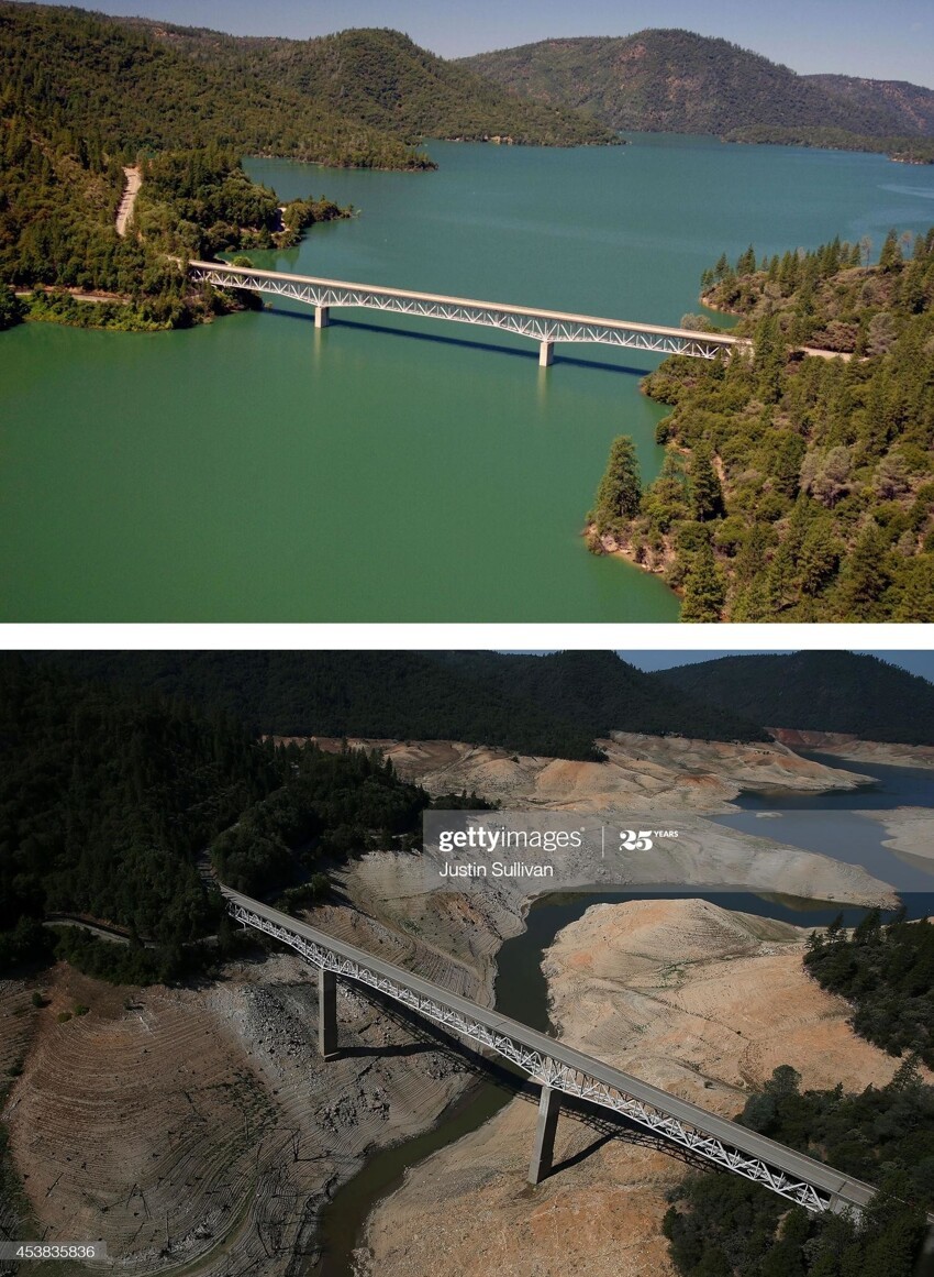Озеро Оровилл в Калифорнии почти полностью высохло за три года