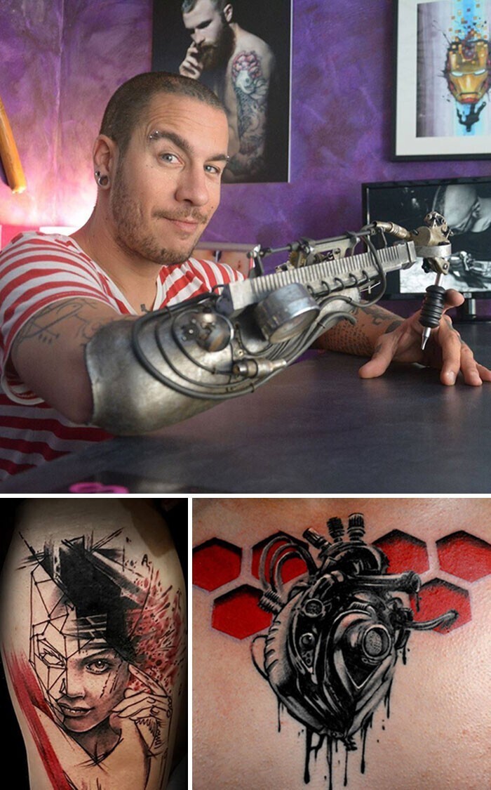Джей-Си Шейтан Тенет — востребованный тату-мастер. У него много клиентов, несмотря на то, что рабочую руку ему заменяет металлический протез с интегрированной иглой.