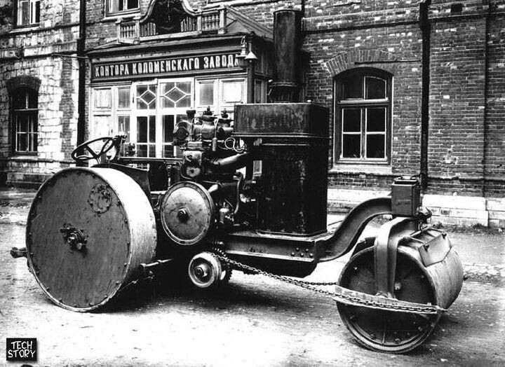 Дорожный каток с дизельным двигателем производства Коломенского завода, 1910-е годы.
