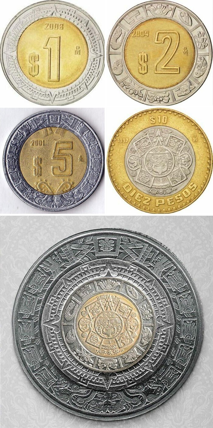 Если сложить в стопку все мексиканские монеты, получится календарь ацтеков