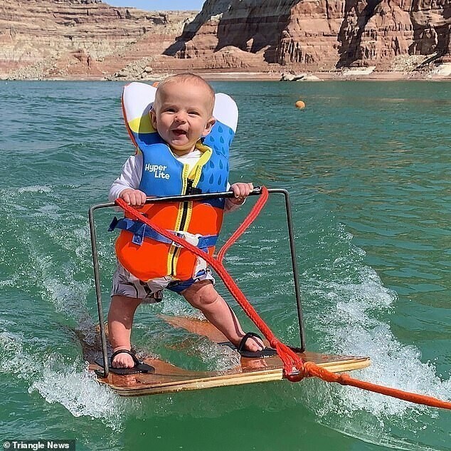 Родителей чуть не линчевали за поставленного на водные лыжи младенца