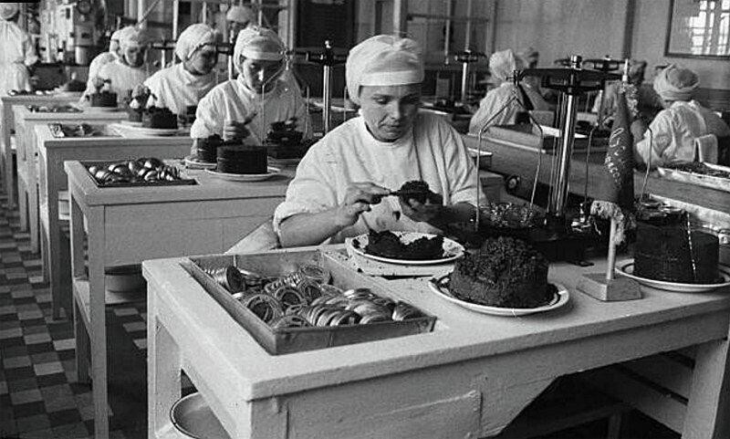 1958. Рабочие упаковывают икру на консервном заводе
