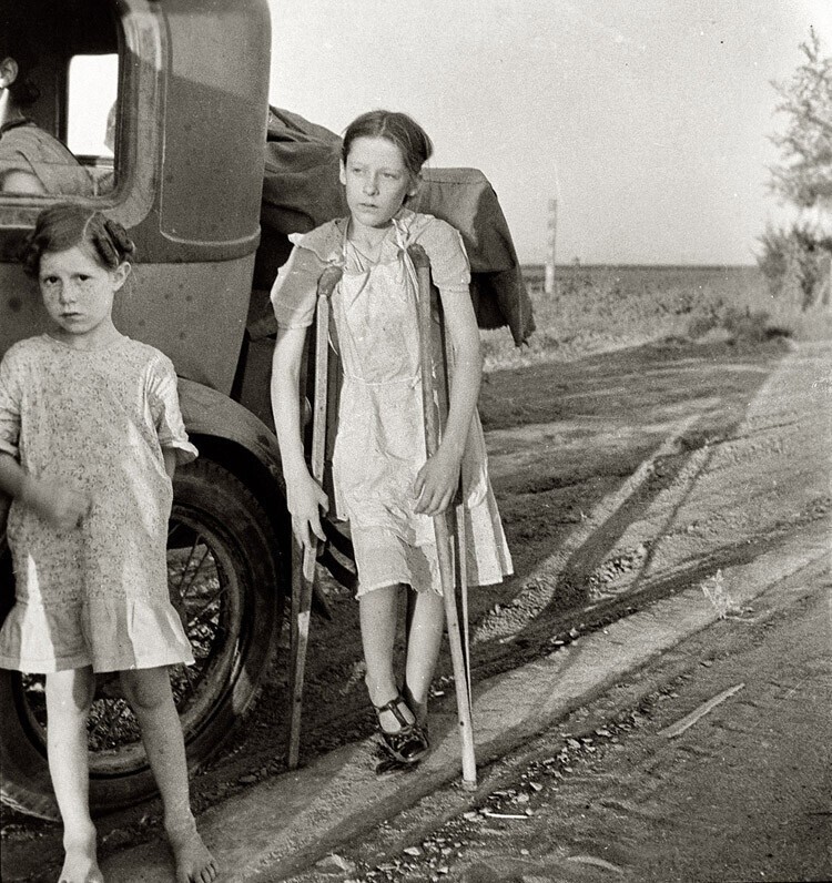Июнь 1935, дети беженцев из Оклахомы в Калифорнии.