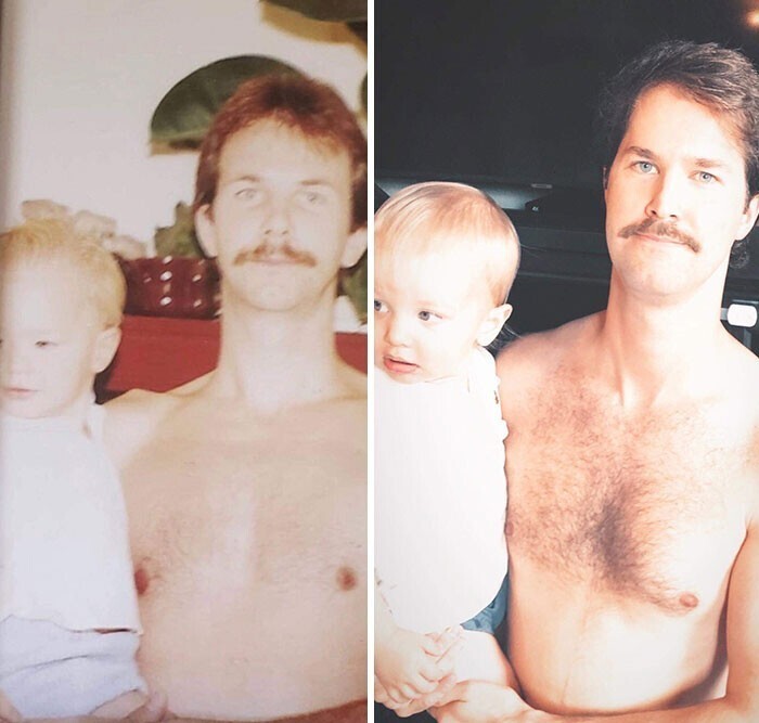 29. "Отец и я в 1987-м. Я и мой сын в 2020-м"