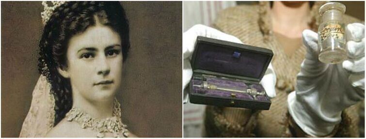 Австрийская императрица Елизавета I ("принцесса Сисси") и ее личный шприц для кокаина.