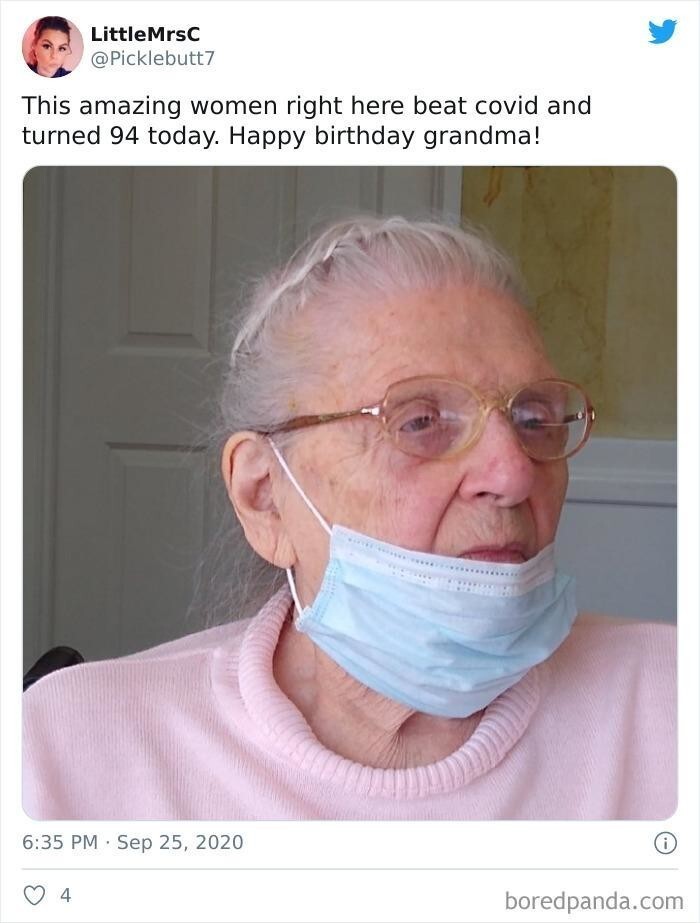«Эта потрясающая женщина победила Covid, и сегодня ей исполнилось 94. С днем рождения, бабуля!».