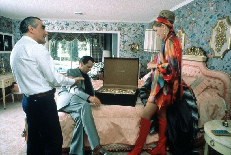 Мартин Скорсезе, Роберт Де Ниро и Шэрон Стоун на съемках «Казино», 1995.