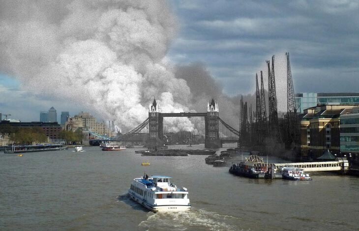 Темза, Тауэрский мост, 7 сентября 1940 и 25 апреля 2016.