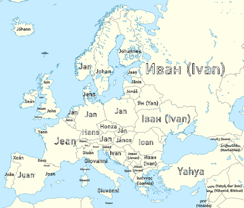 13. Варианты имени Джон в Европе