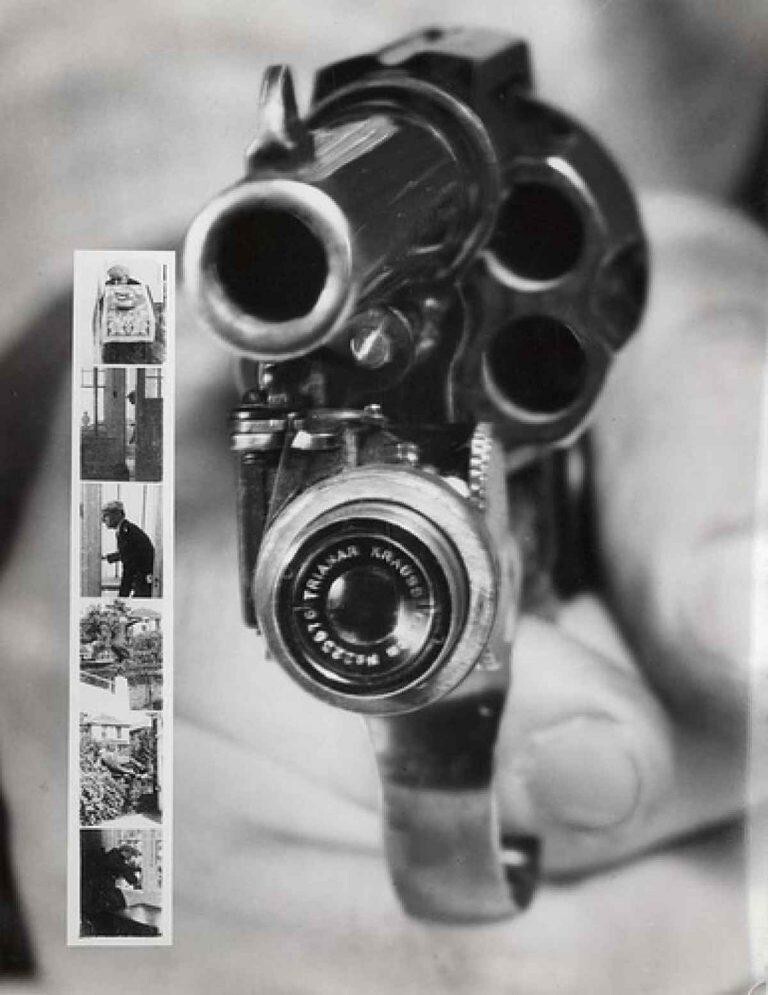 Камера в револьвере, 1938 год, Нью-Йорк. Практически будущие смартфоны, только пуля мешает (съемка происходила вместе с выстрелом), особенно если делать селфи...