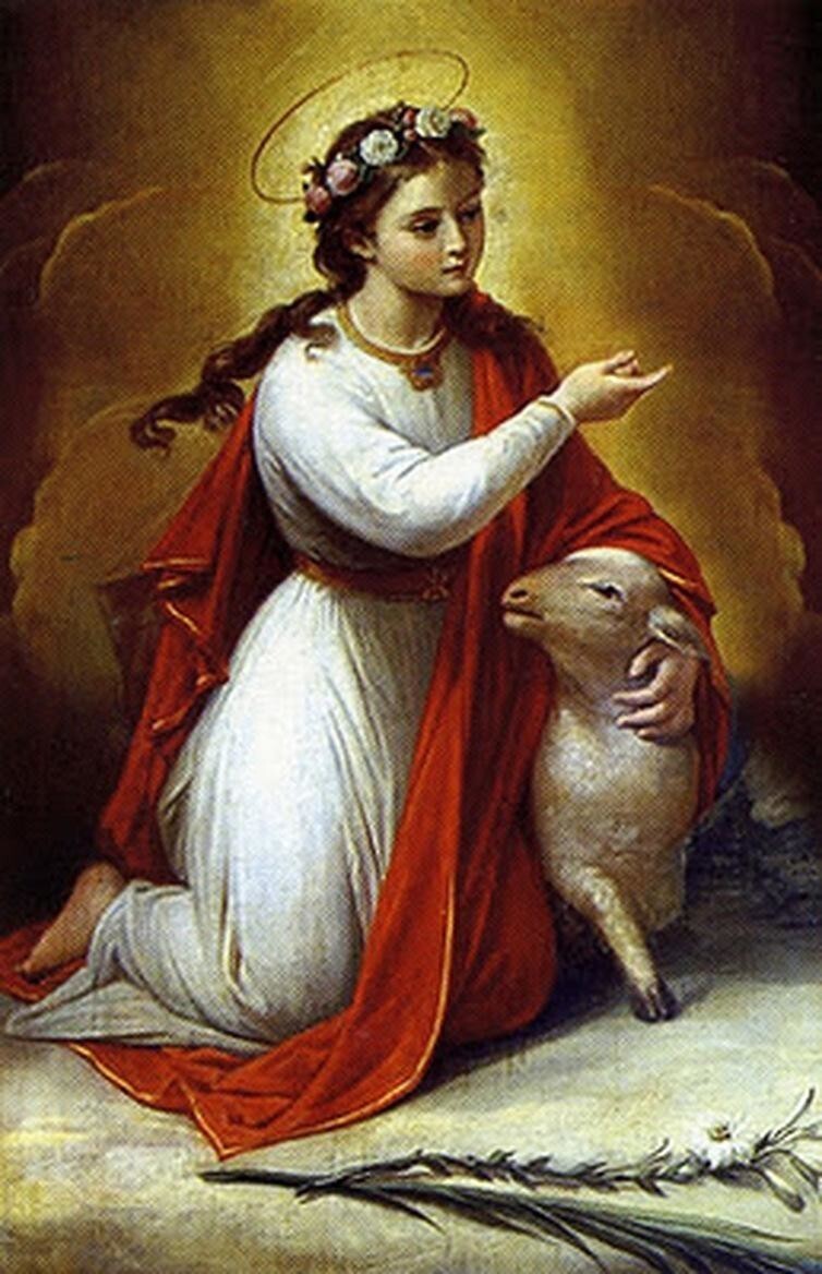Агнесса Римская, патронесса девственниц всегда с овечкой (агнцем) символом чистоты и непорочности