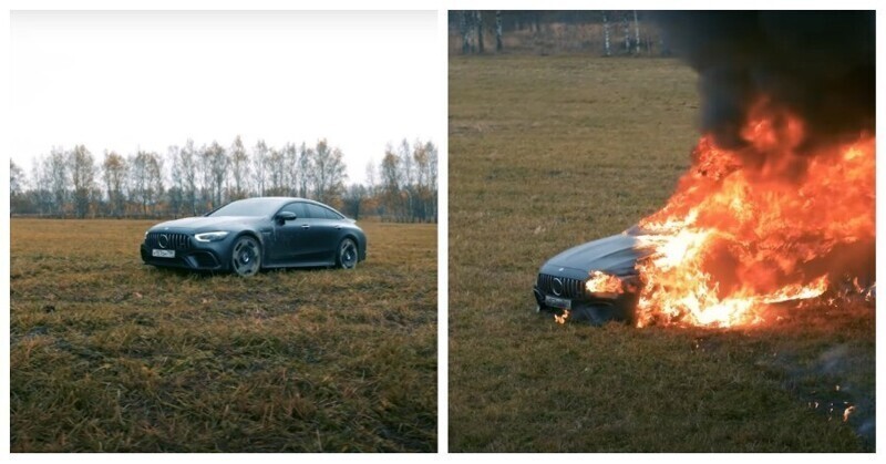 Владелец Mercedes, разругавшись с дилером, сжёг свою машину, стоимостью в 13 млн рублей