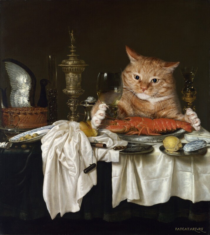 Виллем Клас Хеда, Натюрморт с лобстером, измеряемым котом