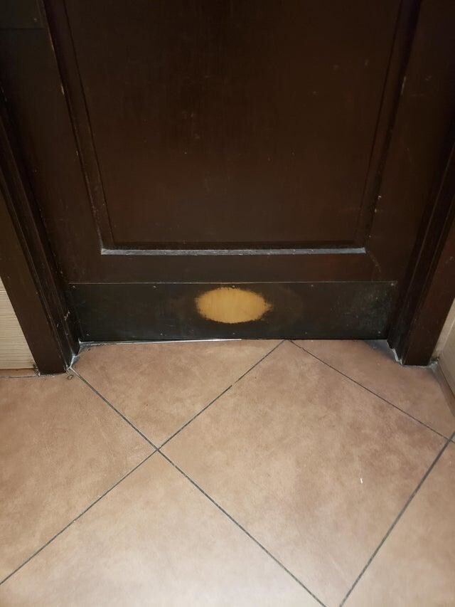 Дверь в туалете бара, которую часто открывают ногой