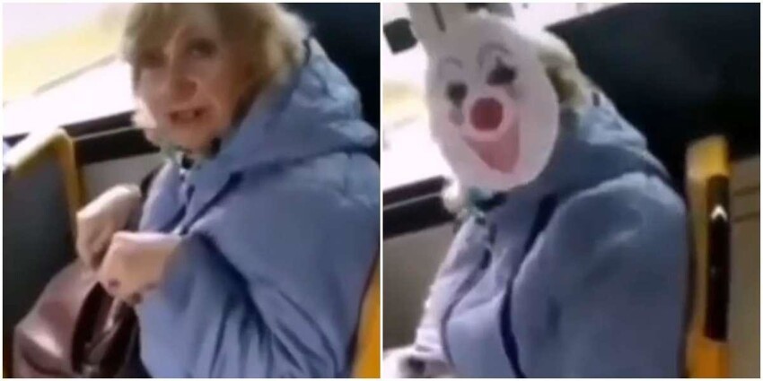 «Довольны?»: женщина в автобусе устроила скандал, надев маску клоуна