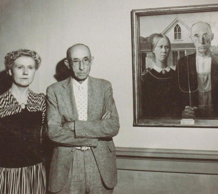 Натурщики и картина «Американская готика», Чикаго, 1930-е