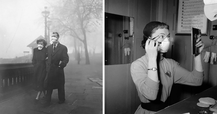 Старинные фото: как лондонцы спасались от Великого смога в 50-х с помощью масок