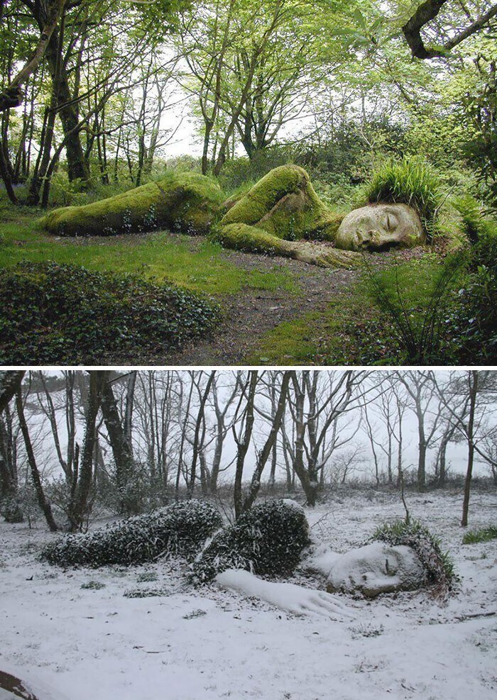 Скульптура, которая выглядит по-разному в разное время года. Сады Хелигана, Англия