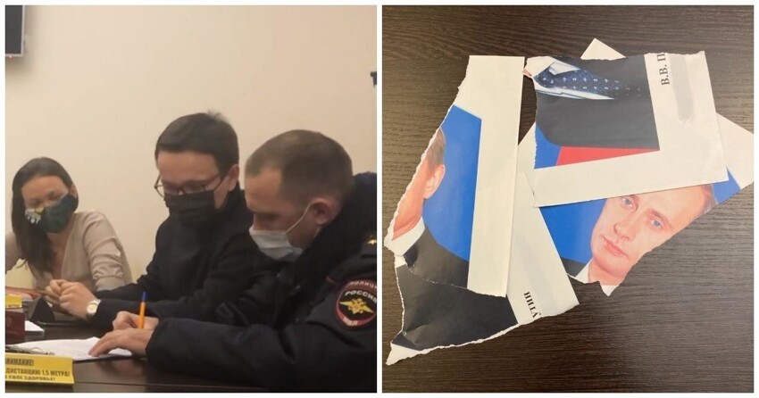Пятерых полицейских отправили "расследовать дело" о порванном портрете Путина в Петербурге