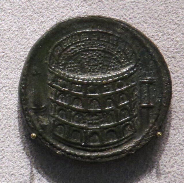 13. Монета, отчеканенная в честь открытия Колизея, 80 год н.э.