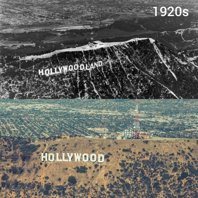 Знаменитый знак Голливуда, 1920-е и наше время