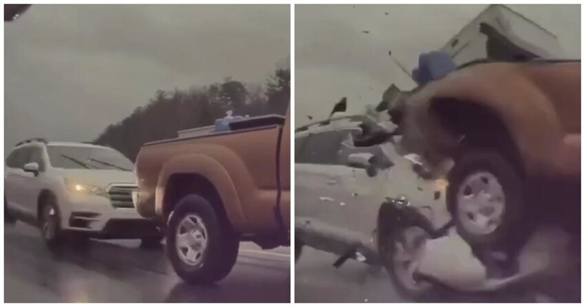 Бортовая  камера "Теслы" засняла эффектную аварию в Северной Каролине